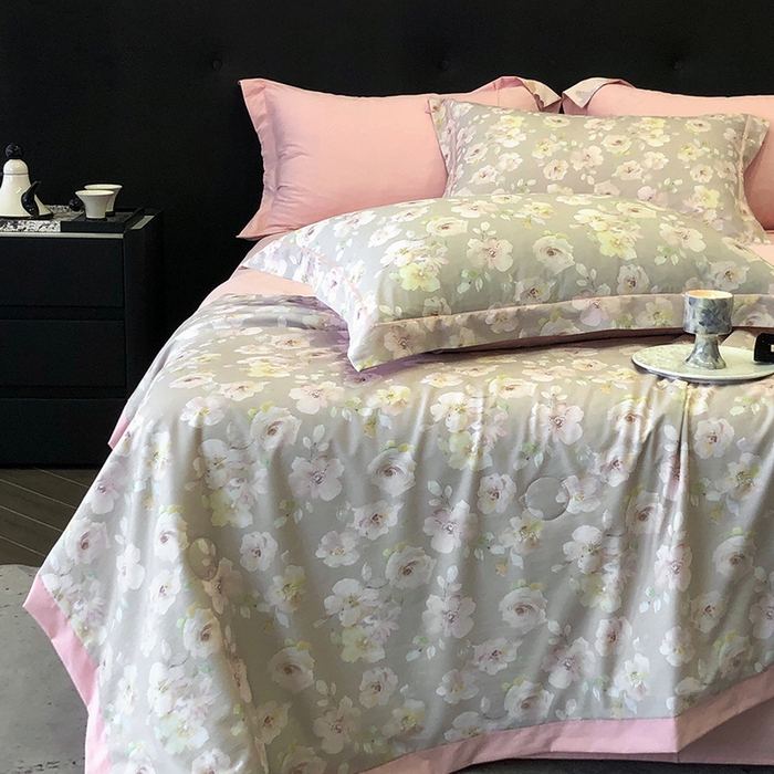 91家纺网 家纺一手货源 找家纺 立奥被业 2025新款雪纺纱夏被超柔数码印花夏被雪纺夏凉被 杏芙里-水粉