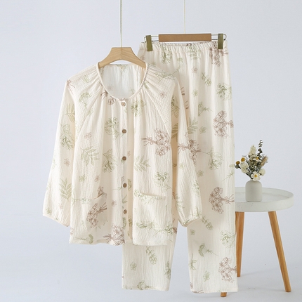 91家纺网 家纺一手货源 找家纺 （总）洛兰沙家居馆【只代发】【只代发】 简约印花睡衣女春夏季宽松休闲家居服