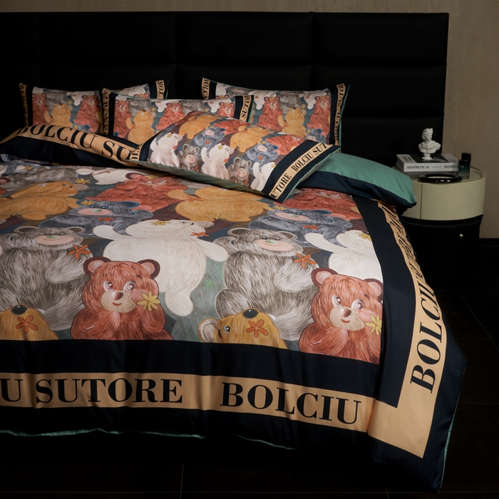 91家纺网 家纺一手货源 找家纺 花沐 2025新款轻奢潮牌亲肤棉纯棉四件套 美美熊