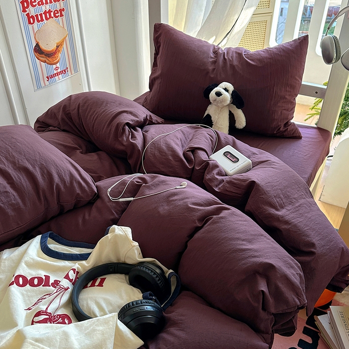 91家纺网 家纺一手货源 找家纺 阿曼达 2025新款纯色水洗m学生床单人四件套 纯色-幻紫