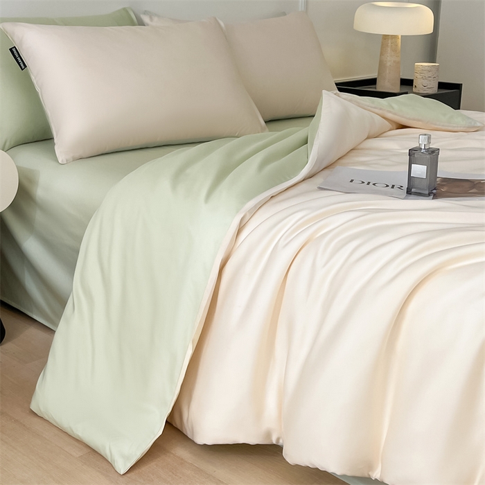 91家纺网 家纺一手货源 找家纺 笙意家纺 2025新款水洗真丝简约时尚四件套-简爱系列 简爱-奶昔白+水果清香