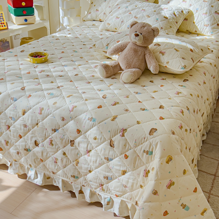 91家纺网 家纺一手货源 找家纺 U品汇 2025新品A类全棉夹棉床盖纯棉100%棉绗缝三件套炕垫褥子13372 G狗狗乐园