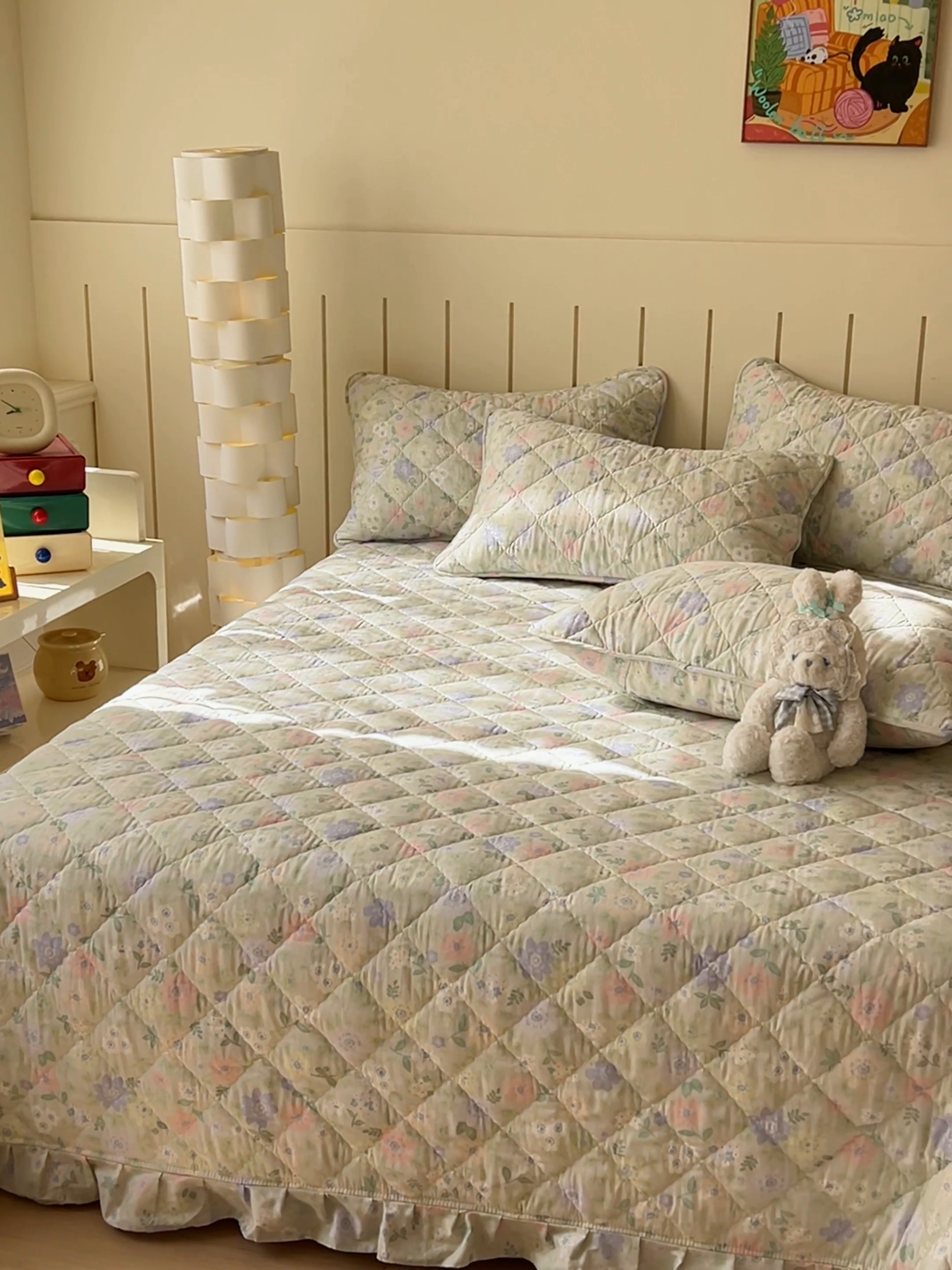 91家纺网 家纺一手货源 找家纺 U品汇 2025新品A类全棉夹棉床盖纯棉100%棉绗缝三件套炕垫褥子13372 G向云端-绿