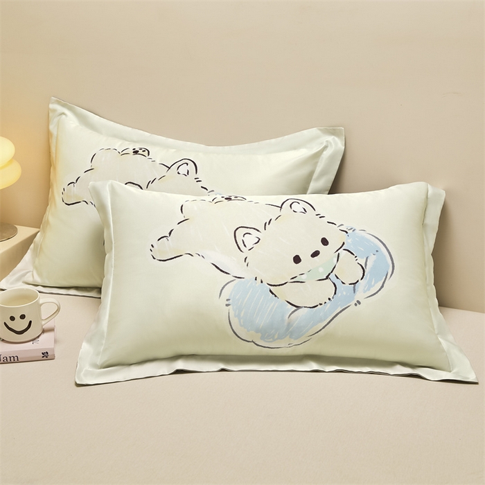 91家纺网 家纺一手货源 找家纺 笙意家纺 2025新款水洗真丝数码印花卡通枕套 萌猫
