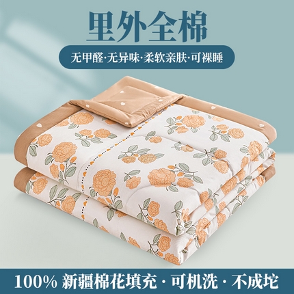 91家纺网 家纺一手货源 找家纺 羽梦家纺 2025新款新疆棉花全棉夏凉被被子被芯 迎春花