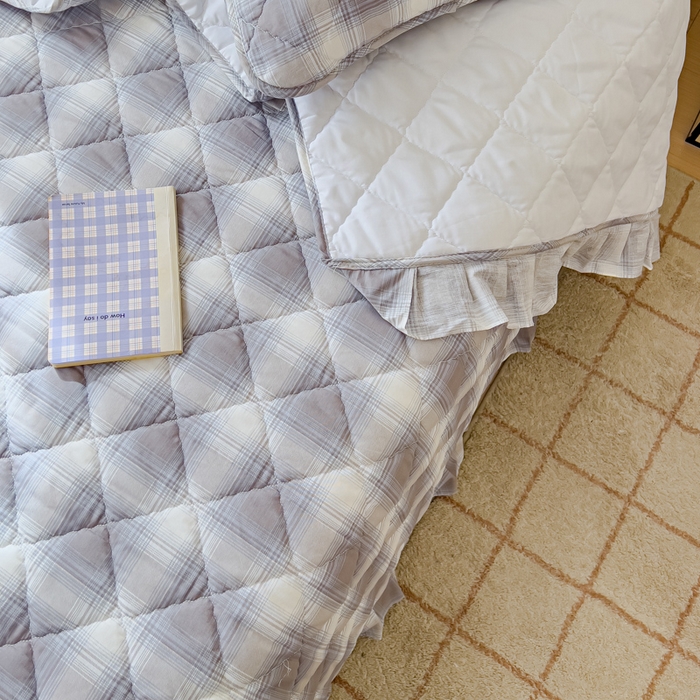 91家纺网 家纺一手货源 找家纺 U品汇 2025新品A类全棉夹棉床盖纯棉100%棉绗缝三件套炕垫褥子13372 G摩卡条纹蓝