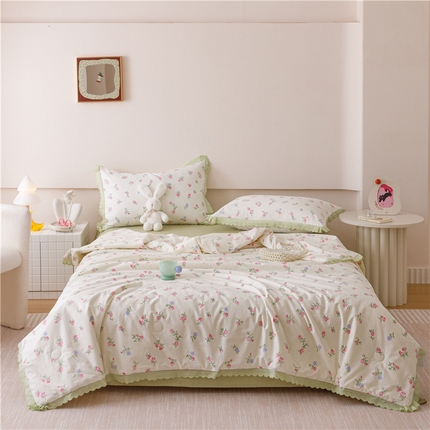 91家纺网 家纺一手货源 找家纺 优被业 2025新款全棉韩式小碎花花边夏被 初暖