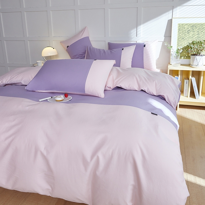 91家纺网 家纺一手货源 找家纺 慕希2025新款13372全棉拼色正拼四件套系列-简尚 简尚-香芋紫