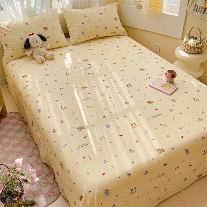 91家纺网 家纺一手货源 找家纺 名兮-2025新款全棉双层纱床单 双层纱-狗狗幻想