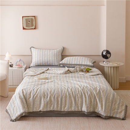 91家纺网 家纺一手货源 找家纺 优被业 2025新款全棉韩式小碎花花边夏被 卡米洛