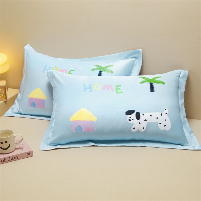 91家纺网 家纺一手货源 找家纺 笙意家纺 2025新款水洗真丝数码印花卡通枕套 斑点狗