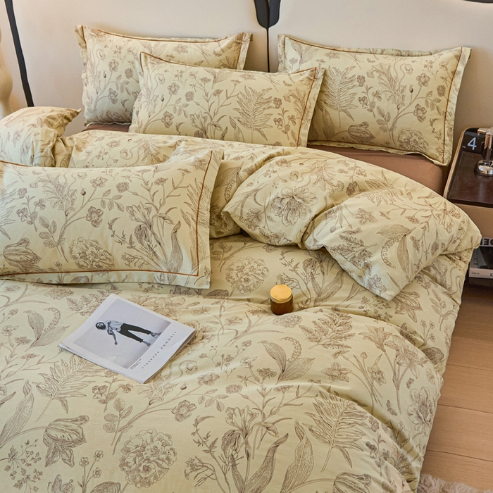 91家纺网 家纺一手货源 找家纺 首爱家纺 2025新款全棉四件套小清新人字纹四件套纯棉四件套 秋日落叶