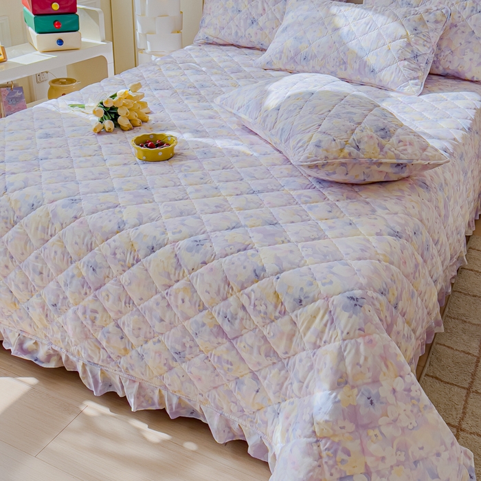 91家纺网 家纺一手货源 找家纺 U品汇 2025新品A类全棉夹棉床盖纯棉100%棉绗缝三件套炕垫褥子13372 G香颂蝶舞