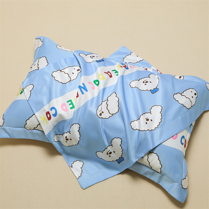 91家纺网 家纺一手货源 找家纺 笙意家纺 2025新款水洗真丝数码印花卡通枕套 coke狗