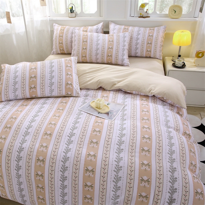 91家纺网 家纺一手货源 找家纺 织写 2025新款A类双层纱针织棉四件套床单四件套床单四件套小清新四件套 初享时光-咖