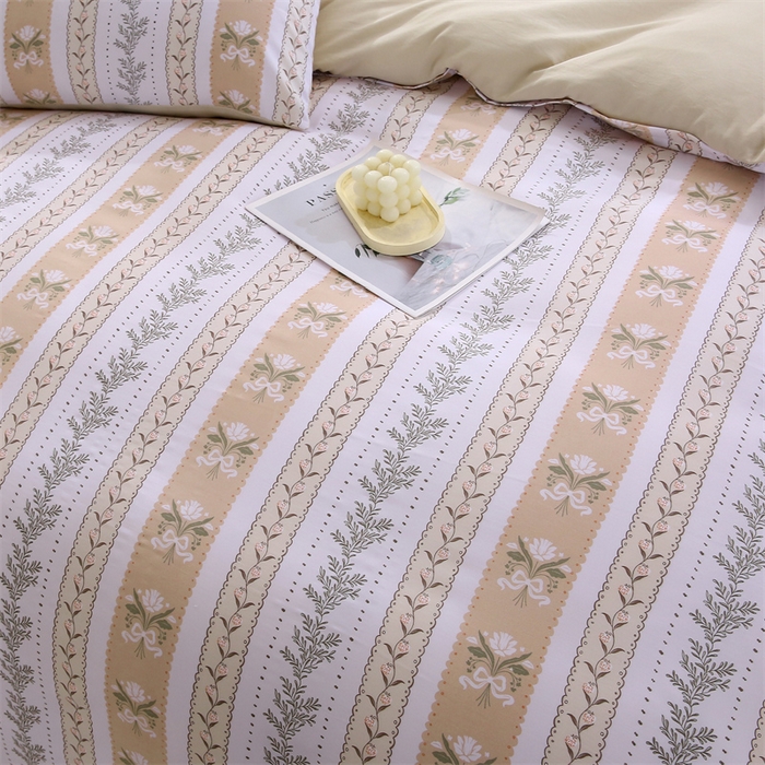 91家纺网 家纺一手货源 找家纺 织写 2025新款A类双层纱针织棉四件套床单四件套床单四件套小清新四件套 初享时光-咖