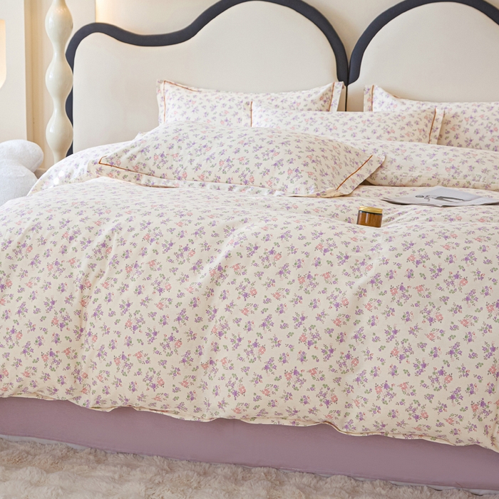 91家纺网 家纺一手货源 找家纺 棉乐町家居 2025新款全棉小清新人字纹四件套 万朵花