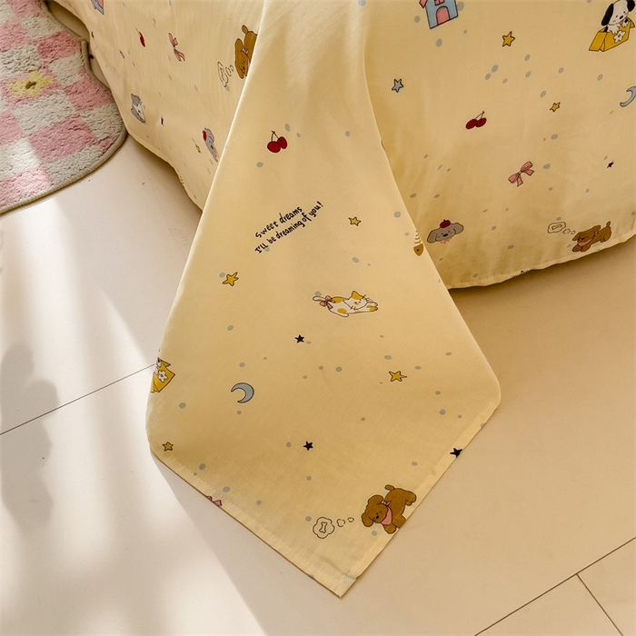 91家纺网 家纺一手货源 找家纺 名兮-2025新款全棉双层纱床单 双层纱-狗狗幻想