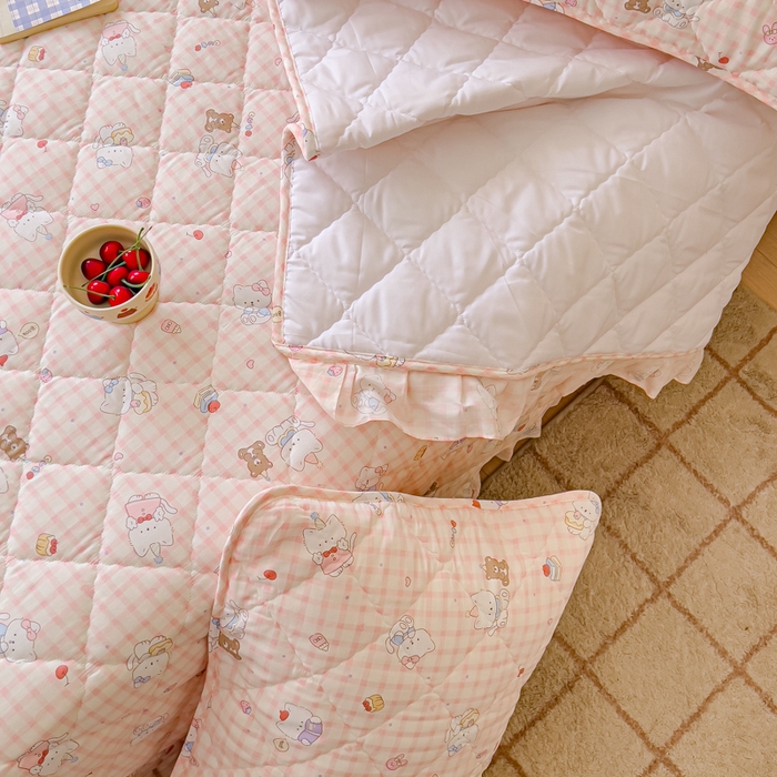 91家纺网 家纺一手货源 找家纺 U品汇 2025新品A类全棉夹棉床盖纯棉100%棉绗缝三件套炕垫褥子13372 G甜美梦境粉