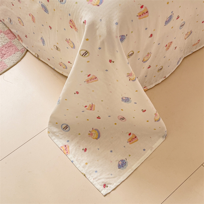 91家纺网 家纺一手货源 找家纺 名兮-2025新款全棉双层纱床单 双层纱-蛋糕派对