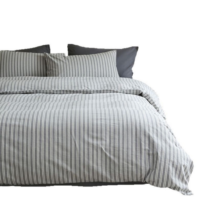 91家纺网 家纺一手货源 找家纺 （总）良品汇馆 日式无印水洗棉四件套良品条纹纯棉床品套件条子全棉宽窄条件套