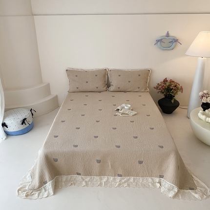 麻依 2025新款韩国清新全棉纱布床盖三件套 憨憨熊