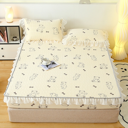 91家纺网 家纺一手货源 找家纺 （总）伊人坊 2025新款A类凉感丝乳胶床笠凉席三件套-花边款