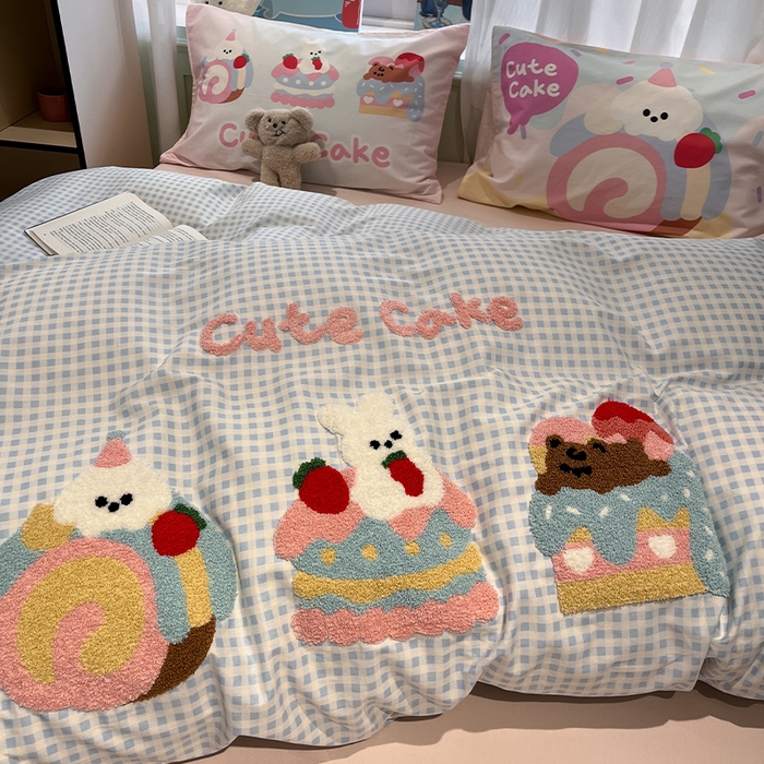 91家纺网 家纺一手货源 找家纺 蓝邻2025年新款全棉纯棉40s毛巾绣四件套 糕糕在上