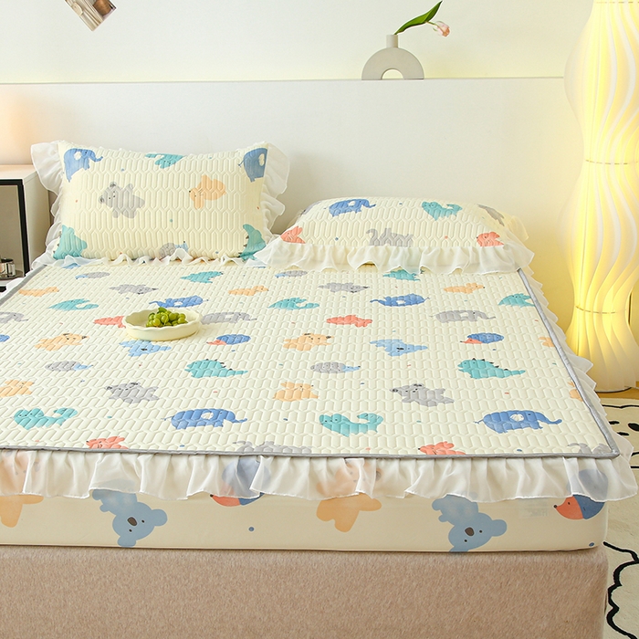 91家纺网 家纺一手货源 找家纺 伊人坊 2025新款A类凉感丝乳胶床笠凉席三件套-花边款 花边-动物园