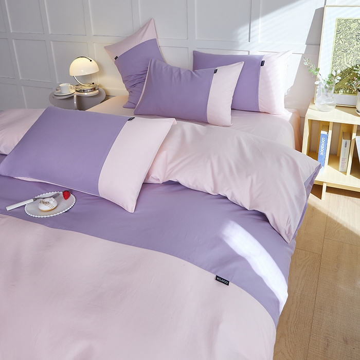 91家纺网 家纺一手货源 找家纺 慕希2025新款13372全棉拼色正拼四件套系列-简尚 简尚-香芋紫