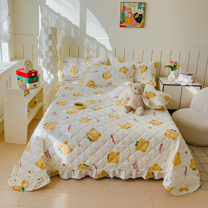 91家纺网 家纺一手货源 找家纺 U品汇 2025新品A类全棉夹棉床盖纯棉100%棉绗缝三件套炕垫褥子13372 G瑞迪熊