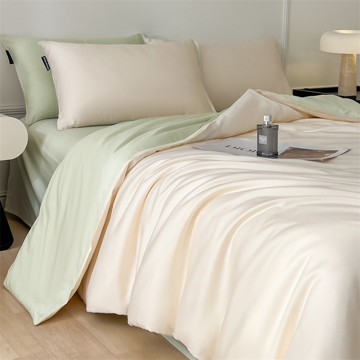 91家纺网 家纺一手货源 找家纺 笙意家纺 2025新款水洗真丝简约时尚四件套-简爱系列 简爱-奶昔白+水果清香