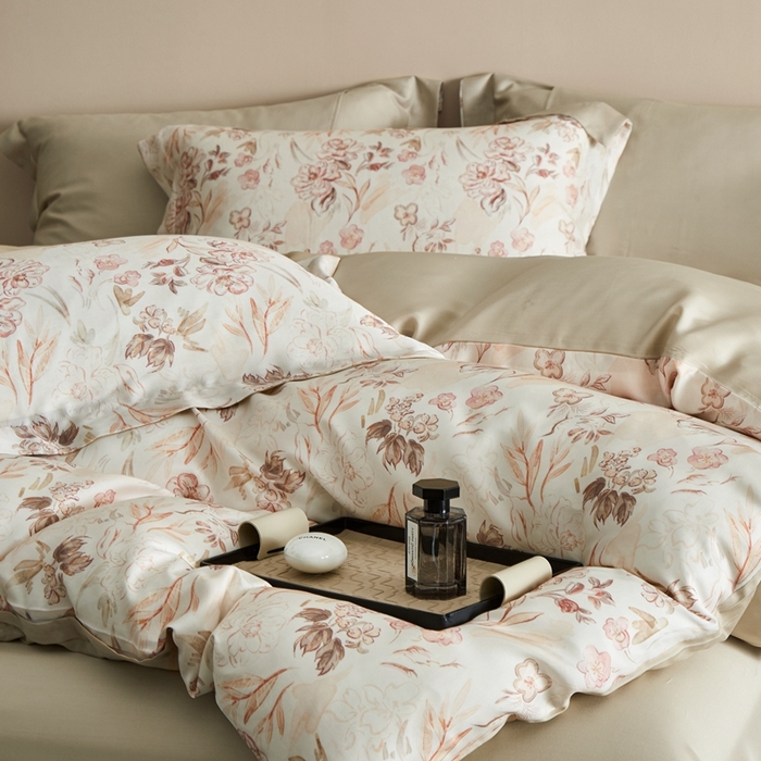 91家纺网 家纺一手货源 找家纺 顾家家居 2025新款莱塞尔兰精天丝印花四件套 蒙田