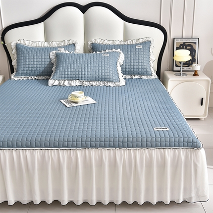 小牛席业 2025新款凉感小冰块乳胶席床裙款）凉席藤席冰藤席竹席空调席草席冰丝席豆豆席乳胶席三件套 凉感小冰块乳胶席床裙款-宝石蓝