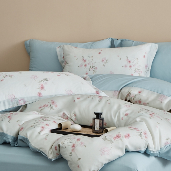 91家纺网 家纺一手货源 找家纺 顾家家居 2025新款莱塞尔兰精天丝印花四件套 捻绣