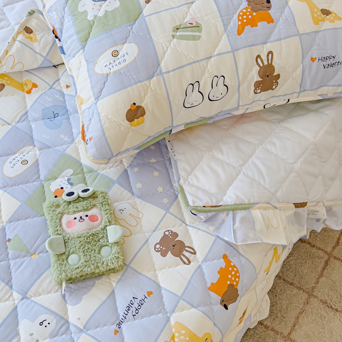 91家纺网 家纺一手货源 找家纺 U品汇 2025新品A类全棉夹棉床盖纯棉100%棉绗缝三件套炕垫褥子13372 G蜡笔画