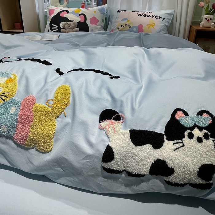 91家纺网 家纺一手货源 找家纺 蓝邻2025年新款全棉纯棉40s毛巾绣四件套 蓝梦喵语