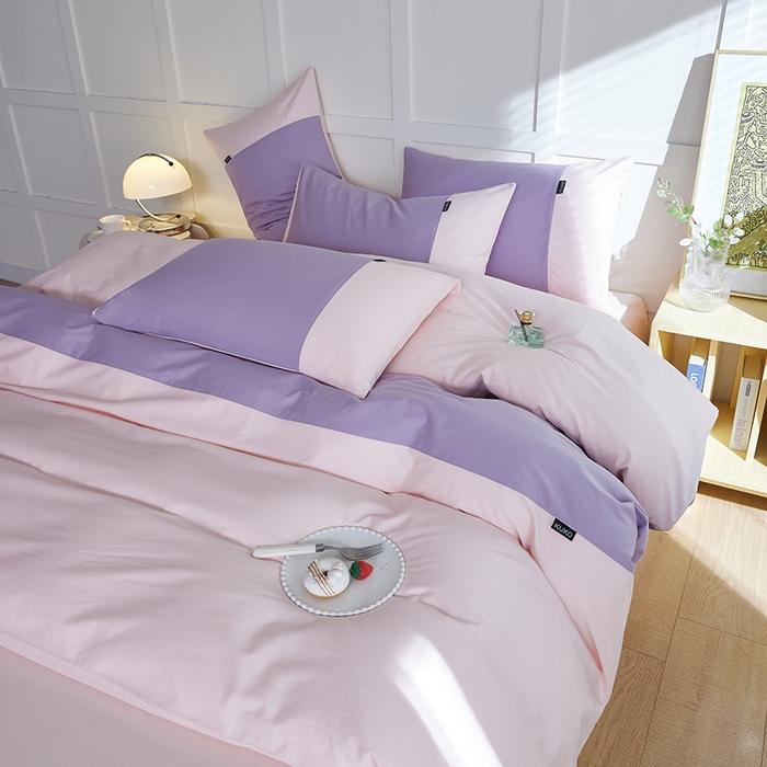 91家纺网 家纺一手货源 找家纺 慕希2025新款13372全棉拼色正拼四件套系列-简尚 简尚-香芋紫