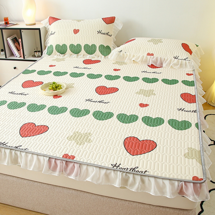 91家纺网 家纺一手货源 找家纺 伊人坊 2025新款A类凉感丝乳胶床笠凉席三件套-花边款 花边-彩色心情