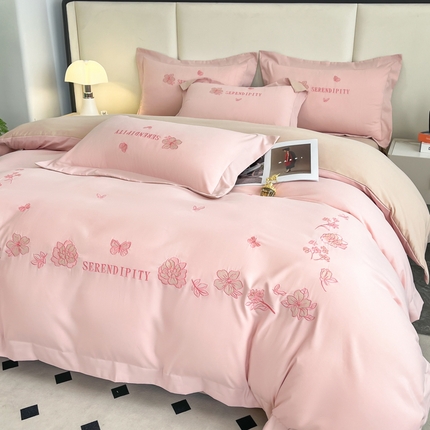 91家纺网 家纺一手货源 找家纺 青柚 2025新款亲肤棉刺绣四件套-秘密花园 秘密花园-轻奢粉