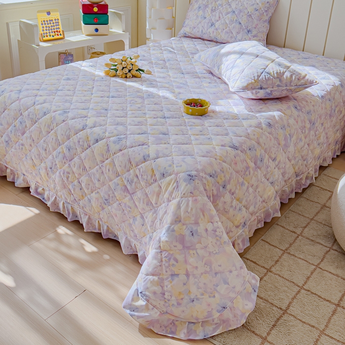 91家纺网 家纺一手货源 找家纺 U品汇 2025新品A类全棉夹棉床盖纯棉100%棉绗缝三件套炕垫褥子13372 G香颂蝶舞