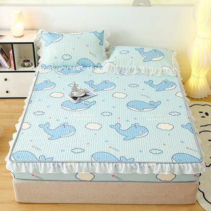 91家纺网 家纺一手货源 找家纺 （总）伊人坊 2025新款A类凉感丝乳胶床笠凉席三件套-花边款