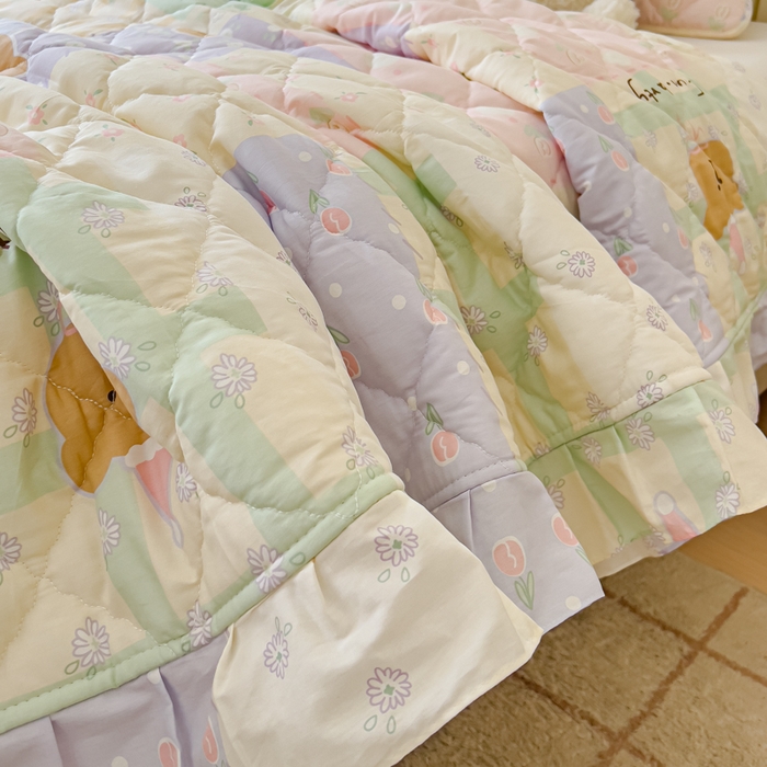 91家纺网 家纺一手货源 找家纺 U品汇 2025新品A类全棉夹棉床盖纯棉100%棉绗缝三件套炕垫褥子13372 G童话时光