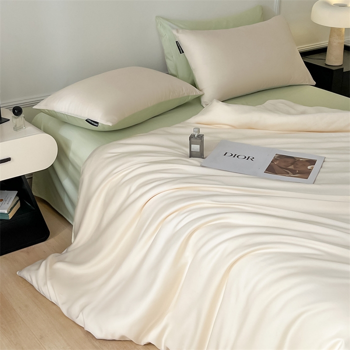 91家纺网 家纺一手货源 找家纺 笙意家纺 2025新款水洗真丝简约时尚四件套-简爱系列 简爱-奶昔白+水果清香