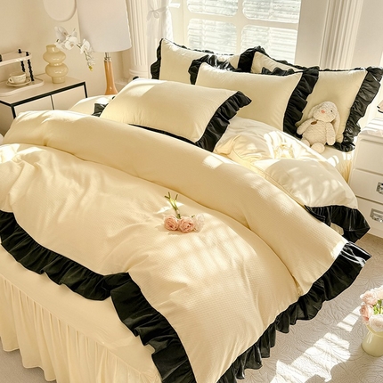 91家纺网 家纺一手货源 找家纺 （总）逸尚阁 2025新款水洗磨毛提花花边四件套--邂逅系列(提供买家秀)