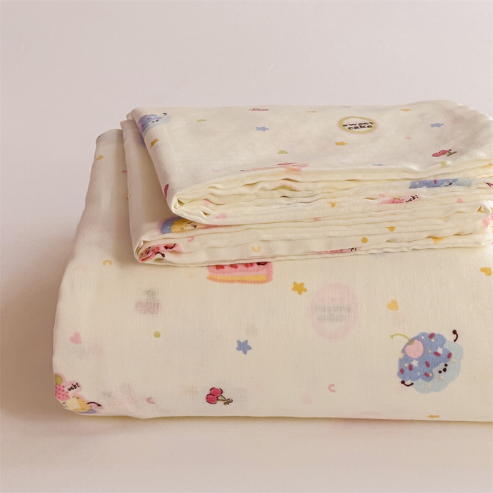 91家纺网 家纺一手货源 找家纺 名兮-2025新款全棉双层纱床单 双层纱-蛋糕派对