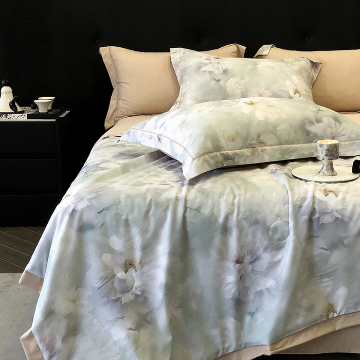 91家纺网 家纺一手货源 找家纺 立奥被业 2025新款雪纺纱夏被超柔数码印花夏被雪纺夏凉被 慕妆-米灰