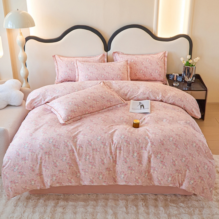 91家纺网 家纺一手货源 找家纺 首爱家纺 2025新款全棉四件套小清新人字纹四件套纯棉四件套 初晴花语