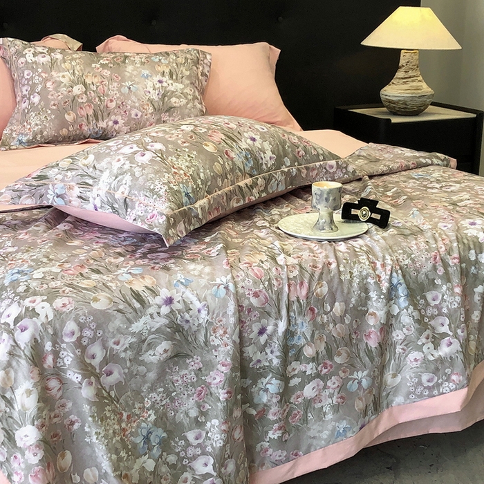 91家纺网 家纺一手货源 找家纺 立奥被业 2025新款雪纺纱夏被超柔数码印花夏被雪纺夏凉被 绽放-水粉