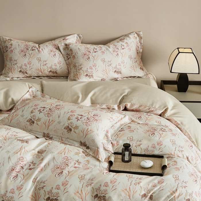 91家纺网 家纺一手货源 找家纺 顾家家居 2025新款莱塞尔兰精天丝印花四件套 蒙田